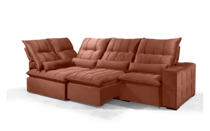 Sofá Retrátil Reclinável ELLOA DE CANTO COM CHAISE 3.05 x 1.80m ESTILO ESTOFADOS - Inca Velusoft COR "TERRA COTA" Sofá Retrátil Reclinável ELLOA DE CANTO COM CHAISE 3.05 x 1.80m ESTILO ESTOFADOS - Inca Velusoft COR "TERRA COTA"