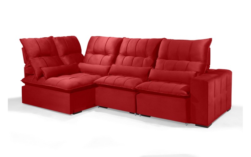 Sofá Retrátil Reclinável ELLOA DE CANTO COM CHAISE 3.05 x 1.80m ESTILO ESTOFADOS - Inca Velusoft COR "VERMELHO" Sofá Retrátil Reclinável ELLOA DE CANTO COM CHAISE 3.05 x 1.80m ESTILO ESTOFADOS - Inca Velusoft COR "VERMELHO"