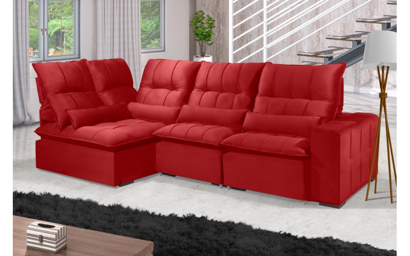 Sofá Retrátil Reclinável ELLOA DE CANTO COM CHAISE 3.05 x 1.80m ESTILO ESTOFADOS - Inca Velusoft COR "VERMELHO" Sofá Retrátil Reclinável ELLOA DE CANTO COM CHAISE 3.05 x 1.80m ESTILO ESTOFADOS - Inca Velusoft COR "VERMELHO"