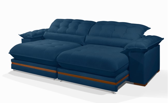 Sofá Retrátil Reclinável IRÃ 2.90m ESTILO ESTOFADOS - França Velusoft COR "AZUL"