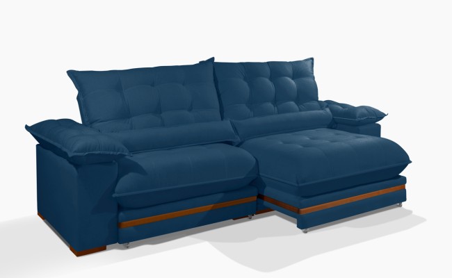 Sofá Retrátil Reclinável IRÃ 2.20m ESTILO ESTOFADOS - França Velusoft COR "AZUL"
