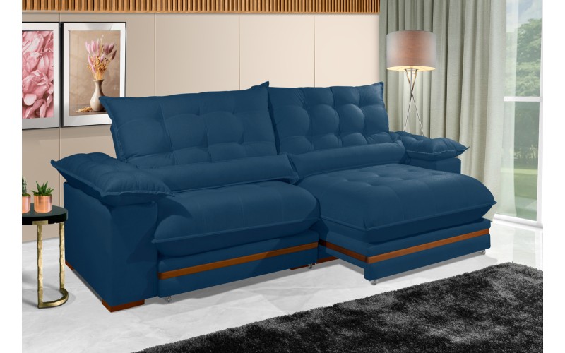 Sofá Retrátil Reclinável IRÃ 2.90m ESTILO ESTOFADOS - França Velusoft COR "AZUL" Sofá Retrátil Reclinável IRÃ 2.90m ESTILO ESTOFADOS - França Velusoft COR "AZUL"