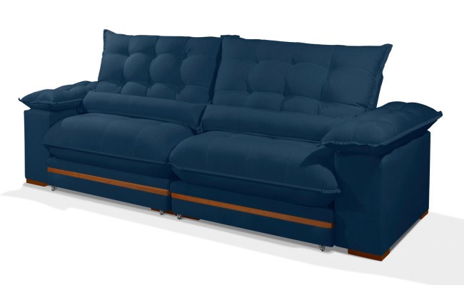 Sofá Retrátil Reclinável IRÃ 2.50m ESTILO ESTOFADOS - França Velusoft COR "AZUL"
