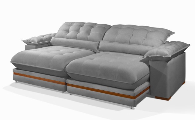 Sofá Retrátil Reclinável IRÃ 2.20m ESTILO ESTOFADOS - França Velusoft COR "CINZA"