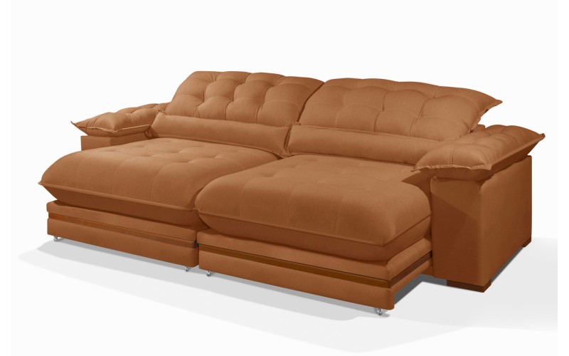 Sofá Retrátil Reclinável IRÃ 2.50m ESTILO ESTOFADOS - França Velusoft COR "TERRACOTA" Sofá Retrátil Reclinável IRÃ 2.50m ESTILO ESTOFADOS - França Velusoft COR "TERRACOTA"