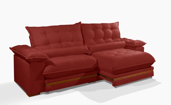 Sofá Retrátil Reclinável IRÃ 2.20m ESTILO ESTOFADOS - França Velusoft COR "VERMELHO"