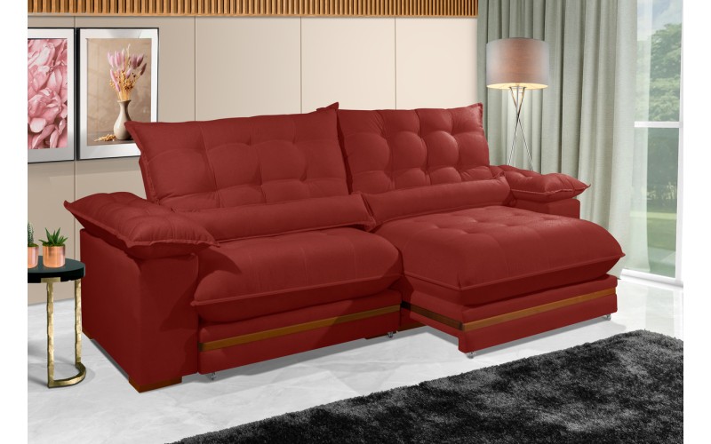 Sofá Retrátil Reclinável IRÃ 2.90m ESTILO ESTOFADOS - França Velusoft COR "VERMELHO" Sofá Retrátil Reclinável IRÃ 2.90m ESTILO ESTOFADOS - França Velusoft COR "VERMELHO"