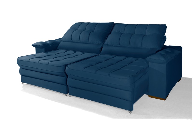 Sofá Retrátil Reclinável LAUS 2.90m ESTILO ESTOFADOS - França Velusoft COR "AZUL" Sofá Retrátil Reclinável LAUS 2.90m ESTILO ESTOFADOS - França Velusoft COR "AZUL"