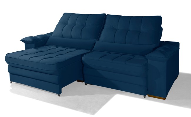 Sofá Retrátil Reclinável LAUS 2.20m ESTILO ESTOFADOS - França Velusoft COR "AZUL"