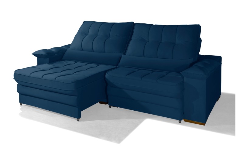 Sofá Retrátil Reclinável LAUS 2.90m ESTILO ESTOFADOS - França Velusoft COR "AZUL" Sofá Retrátil Reclinável LAUS 2.90m ESTILO ESTOFADOS - França Velusoft COR "AZUL"