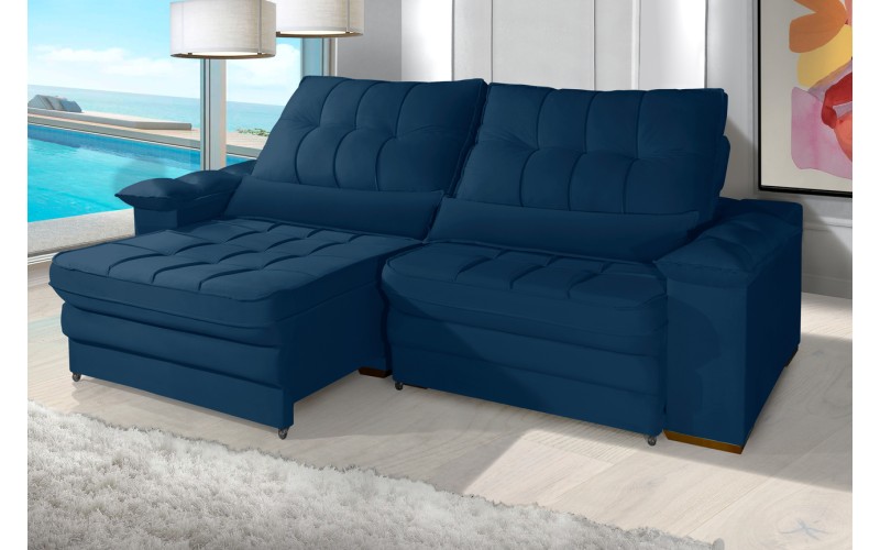 Sofá Retrátil Reclinável LAUS 2.90m ESTILO ESTOFADOS - França Velusoft COR "AZUL" Sofá Retrátil Reclinável LAUS 2.90m ESTILO ESTOFADOS - França Velusoft COR "AZUL"