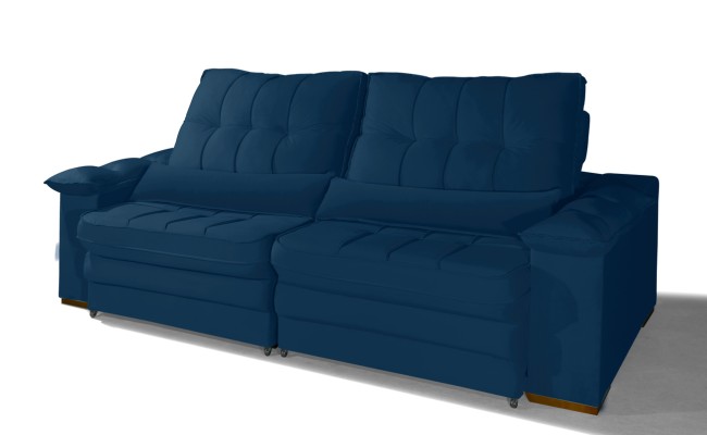 Sofá Retrátil Reclinável LAUS 2.50m ESTILO ESTOFADOS - França Velusoft COR "AZUL"