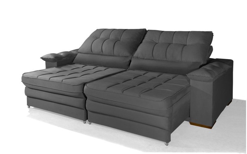 Sofá Retrátil Reclinável LAUS 2.20m ESTILO ESTOFADOS - França Velusoft COR "CINZA" Sofá Retrátil Reclinável LAUS 2.20m ESTILO ESTOFADOS - França Velusoft COR "CINZA"