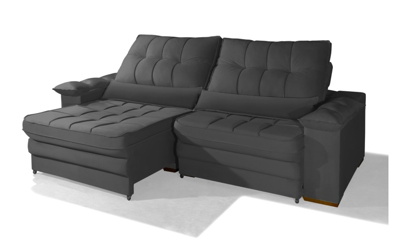 Sofá Retrátil Reclinável LAUS 2.20m ESTILO ESTOFADOS - França Velusoft COR "CINZA" Sofá Retrátil Reclinável LAUS 2.20m ESTILO ESTOFADOS - França Velusoft COR "CINZA"