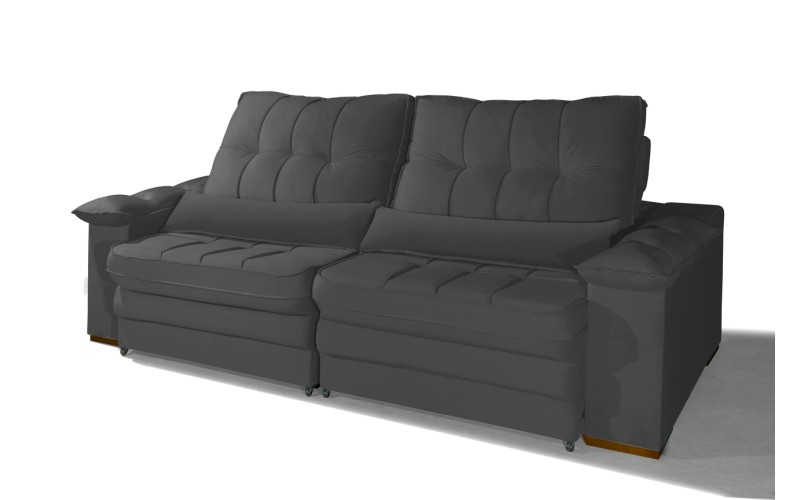 Sofá Retrátil Reclinável LAUS 2.20m ESTILO ESTOFADOS - França Velusoft COR "CINZA" Sofá Retrátil Reclinável LAUS 2.20m ESTILO ESTOFADOS - França Velusoft COR "CINZA"