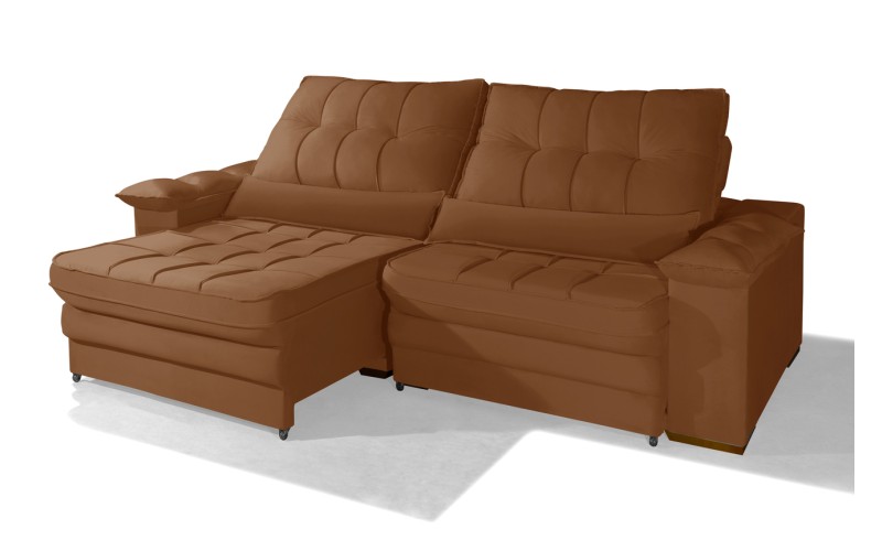 Sofá Retrátil Reclinável LAUS 2.20m ESTILO ESTOFADOS - França Velusoft COR "TERRACOTA" Sofá Retrátil Reclinável LAUS 2.20m ESTILO ESTOFADOS - França Velusoft COR "TERRACOTA"