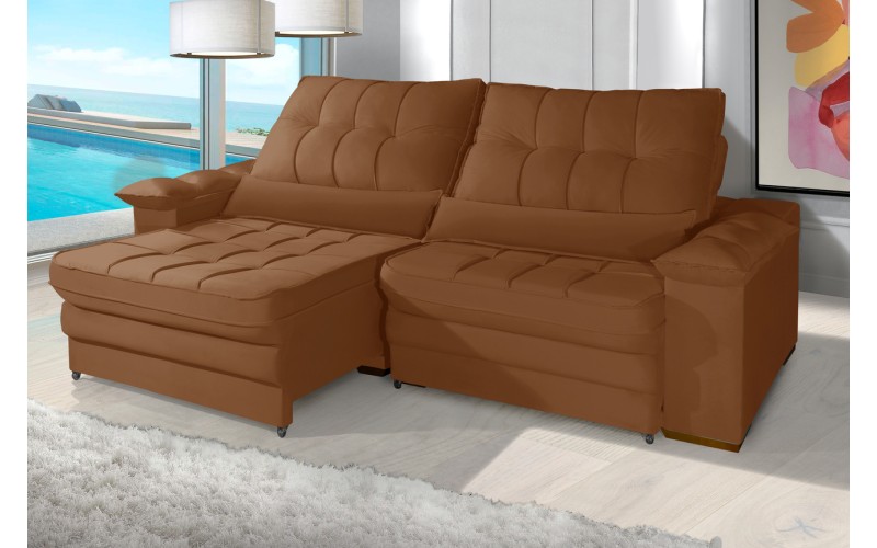 Sofá Retrátil Reclinável LAUS 2.20m ESTILO ESTOFADOS - França Velusoft COR "TERRACOTA" Sofá Retrátil Reclinável LAUS 2.20m ESTILO ESTOFADOS - França Velusoft COR "TERRACOTA"