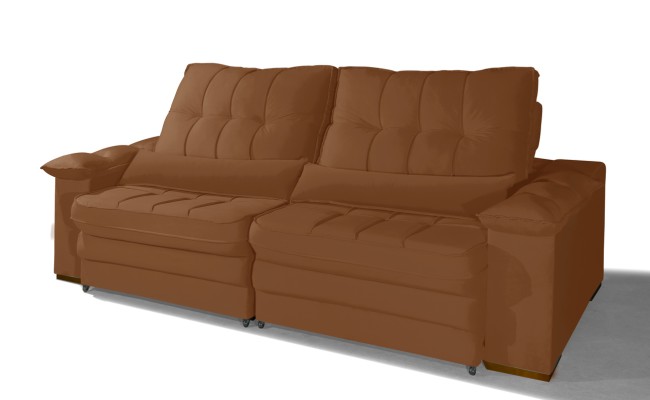 Sofá Retrátil Reclinável LAUS 2.20m ESTILO ESTOFADOS - França Velusoft COR "TERRACOTA"