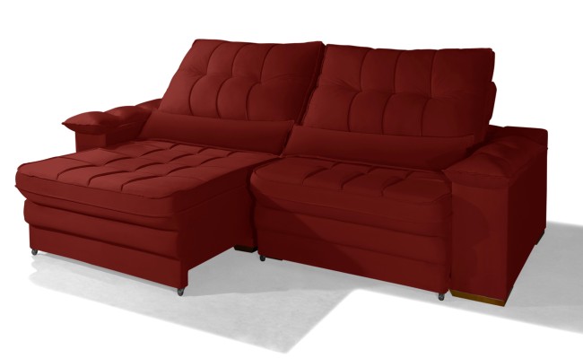 Sofá Retrátil Reclinável LAUS 2.20m ESTILO ESTOFADOS - França Velusoft COR "VERMELHO"