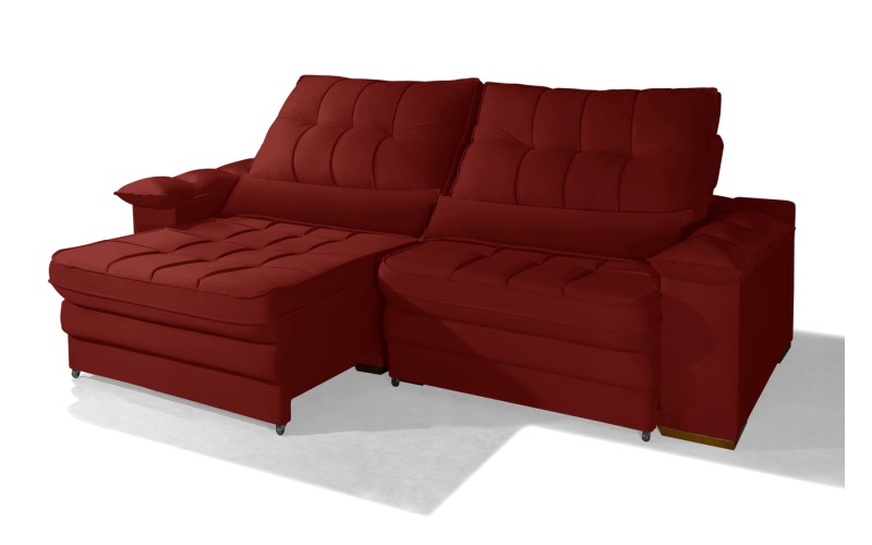 Sofá Retrátil Reclinável LAUS 2.20m ESTILO ESTOFADOS - França Velusoft COR "VERMELHO" Sofá Retrátil Reclinável LAUS 2.20m ESTILO ESTOFADOS - França Velusoft COR "VERMELHO"