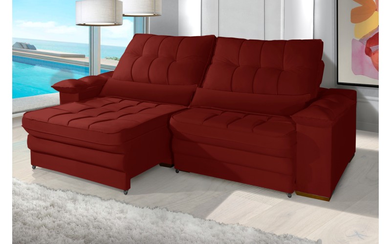 Sofá Retrátil Reclinável LAUS 2.20m ESTILO ESTOFADOS - França Velusoft COR "VERMELHO" Sofá Retrátil Reclinável LAUS 2.20m ESTILO ESTOFADOS - França Velusoft COR "VERMELHO"