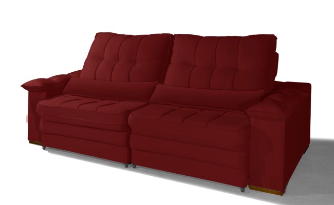 Sofá Retrátil Reclinável LAUS 2.90m ESTILO ESTOFADOS - França Velusoft COR "VERMELHO"