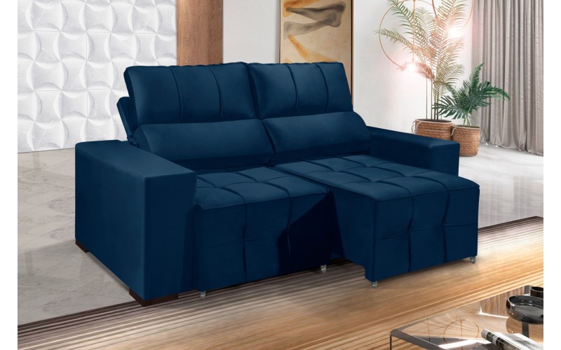 Sofá Retrátil Reclinável MIAMI 2.00m ESTILO ESTOFADOS - Inca Velusoft COR "AZUL" Sofá Retrátil Reclinável MIAMI 2.00m ESTILO ESTOFADOS - Inca Velusoft COR "AZUL"