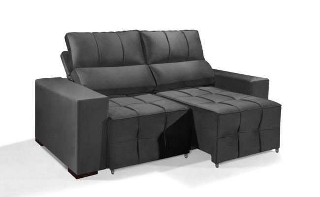 Sofá Retrátil Reclinável MIAMI 2.00m ESTILO ESTOFADOS - Inca Velusoft COR "CINZA"