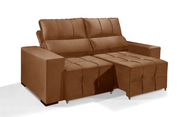 Sofá Retrátil Reclinável MIAMI 2.00m ESTILO ESTOFADOS - Inca Velusoft COR "TERRACOTA"