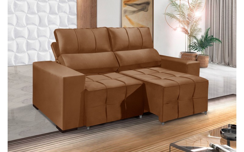 Sofá Retrátil Reclinável MIAMI 2.00m ESTILO ESTOFADOS - Inca Velusoft COR "TERRACOTA" Sofá Retrátil Reclinável MIAMI 2.00m ESTILO ESTOFADOS - Inca Velusoft COR "TERRACOTA"