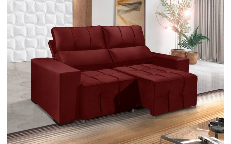 Sofá Retrátil Reclinável MIAMI 2.00m ESTILO ESTOFADOS - Inca Velusoft COR "VERMELHO" Sofá Retrátil Reclinável MIAMI 2.00m ESTILO ESTOFADOS - Inca Velusoft COR "VERMELHO"