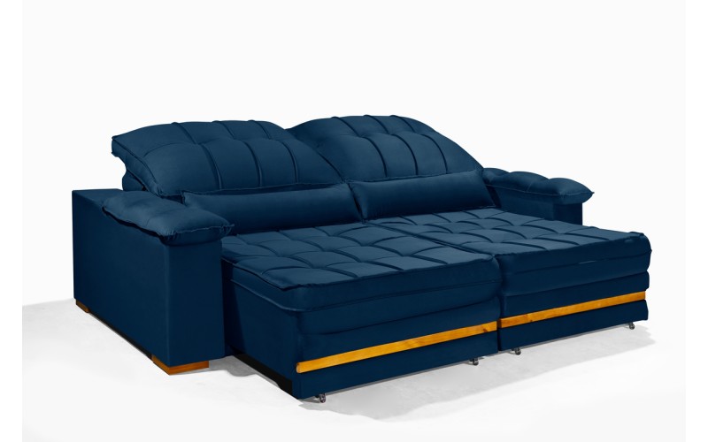 Sofá Retrátil Reclinável MORFEU 2,50m ESTILO ESTOFADOS - França Velusoft COR "AZUL" Sofá Retrátil Reclinável MORFEU 2,50m ESTILO ESTOFADOS - França Velusoft COR "AZUL"