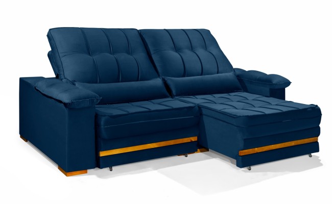 Sofá Retrátil Reclinável MORFEU 2,20m ESTILO ESTOFADOS - França Velusoft COR "AZUL"