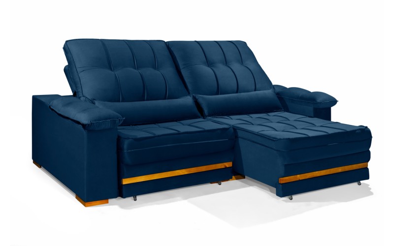 Sofá Retrátil Reclinável MORFEU 2,50m ESTILO ESTOFADOS - França Velusoft COR "AZUL" Sofá Retrátil Reclinável MORFEU 2,50m ESTILO ESTOFADOS - França Velusoft COR "AZUL"