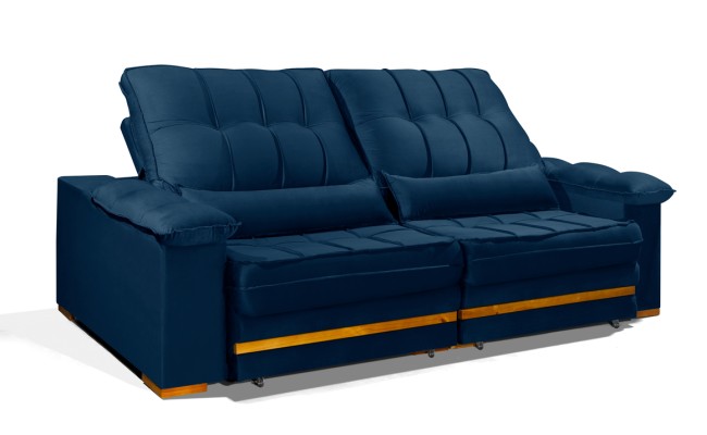 Sofá Retrátil Reclinável MORFEU 2,50m ESTILO ESTOFADOS - França Velusoft COR "AZUL"