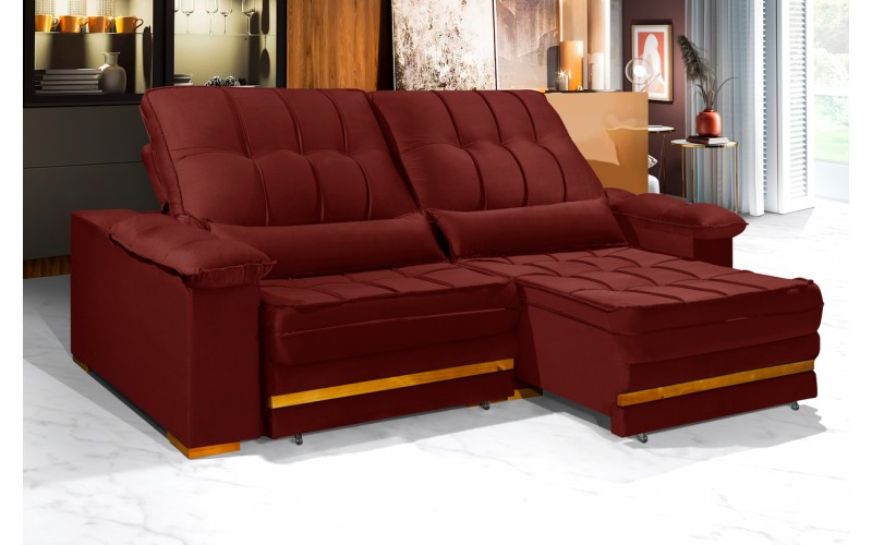 Sofá Retrátil Reclinável MORFEU 2,20m ESTILO ESTOFADOS - França Velusoft COR "VERMELHO" Sofá Retrátil Reclinável MORFEU 2,20m ESTILO ESTOFADOS - França Velusoft COR "VERMELHO"