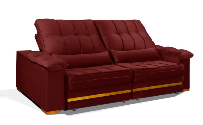 Sofá Retrátil Reclinável MORFEU 2.90m ESTILO ESTOFADOS - França Velusoft COR "VERMELHO"