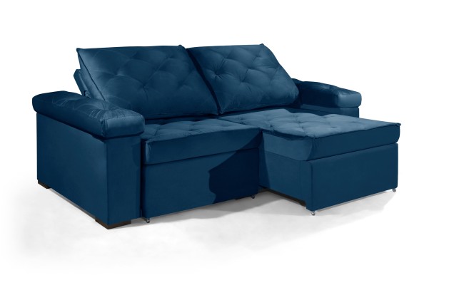 Sofá Retrátil e Reclinável 2.50m ESTILO ESTOFADOS - STAMBULL com SoftGel D33 Velusoft "Azul"