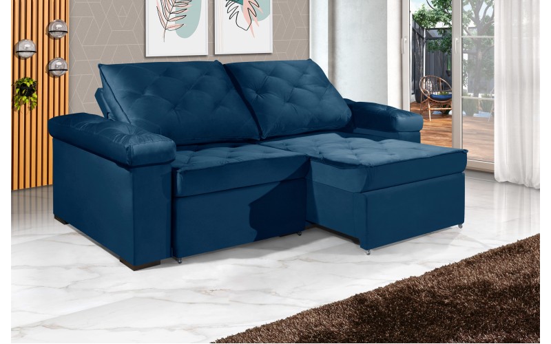 Sofá Retrátil e Reclinável 2.50m ESTILO ESTOFADOS - STAMBULL com SoftGel D33 Velusoft "Azul" Sofá Retrátil e Reclinável 2.50m ESTILO ESTOFADOS - STAMBULL com SoftGel D33 Velusoft "Azul"