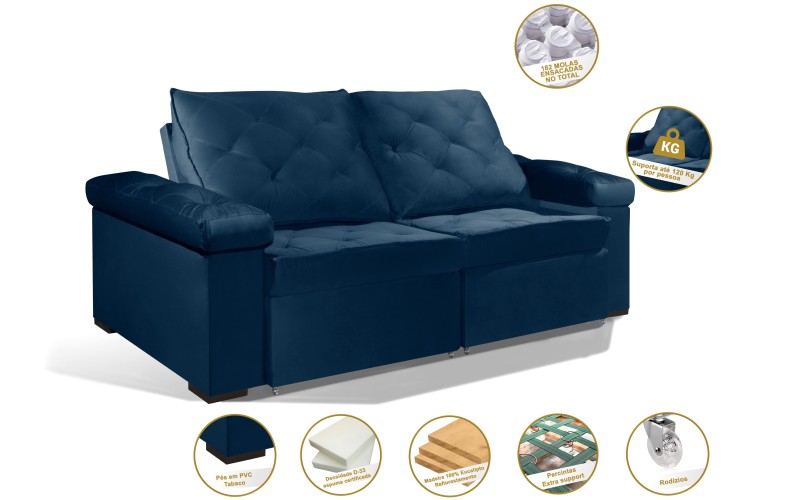 Sofá Retrátil e Reclinável 2.50m ESTILO ESTOFADOS - STAMBULL com SoftGel D33 Velusoft "Azul" Sofá Retrátil e Reclinável 2.50m ESTILO ESTOFADOS - STAMBULL com SoftGel D33 Velusoft "Azul"