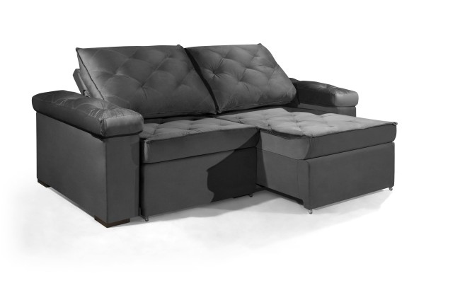 Sofá Retrátil e Reclinável 2.50m ESTILO ESTOFADOS - STAMBULL com SoftGel D33 Velusoft "Cinza"