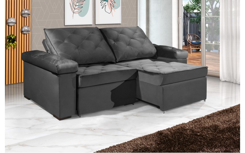 Sofá Retrátil e Reclinável 2.20m ESTILO ESTOFADOS - STAMBULL com SoftGel D33 Velusoft "Cinza" Sofá Retrátil e Reclinável 2.20m ESTILO ESTOFADOS - STAMBULL com SoftGel D33 Velusoft "Cinza"