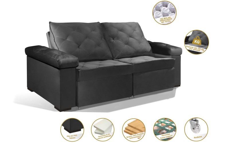 Sofá Retrátil e Reclinável 2.20m ESTILO ESTOFADOS - STAMBULL com SoftGel D33 Velusoft "Cinza" Sofá Retrátil e Reclinável 2.20m ESTILO ESTOFADOS - STAMBULL com SoftGel D33 Velusoft "Cinza"