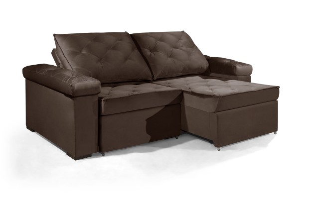 Sofá Retrátil e Reclinável 2.50m ESTILO ESTOFADOS - STAMBULL com SoftGel D33 Velusoft "Marrom"