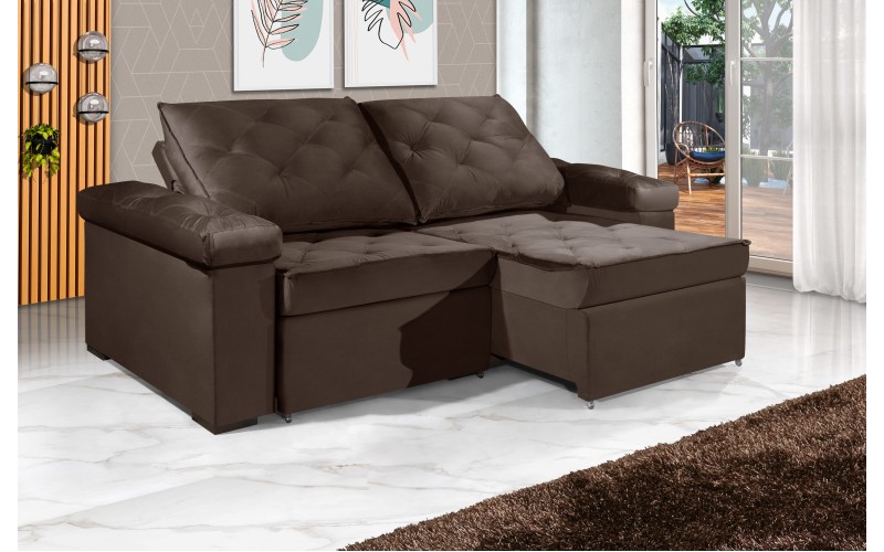 Sofá Retrátil e Reclinável 2.20m ESTILO ESTOFADOS - STAMBULL com SoftGel D33 Velusoft "Marrom" Sofá Retrátil e Reclinável 2.20m ESTILO ESTOFADOS - STAMBULL com SoftGel D33 Velusoft "Marrom"