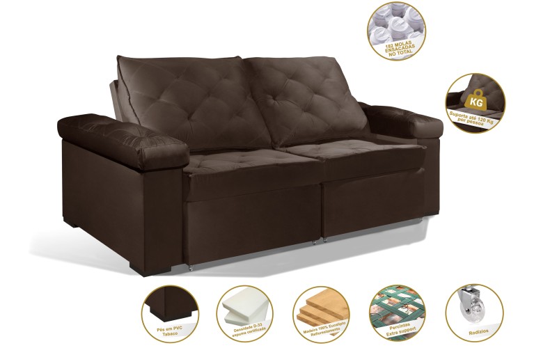 Sofá Retrátil e Reclinável 2.20m ESTILO ESTOFADOS - STAMBULL com SoftGel D33 Velusoft "Marrom" Sofá Retrátil e Reclinável 2.20m ESTILO ESTOFADOS - STAMBULL com SoftGel D33 Velusoft "Marrom"