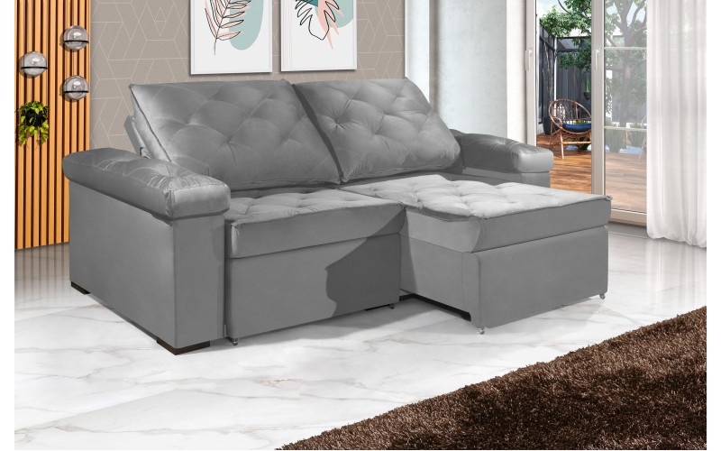 Sofá Retrátil e Reclinável 2.20m ESTILO ESTOFADOS - STAMBULL com SoftGel D33 Velusoft "Prata" Sofá Retrátil e Reclinável 2.20m ESTILO ESTOFADOS - STAMBULL com SoftGel D33 Velusoft "Prata"