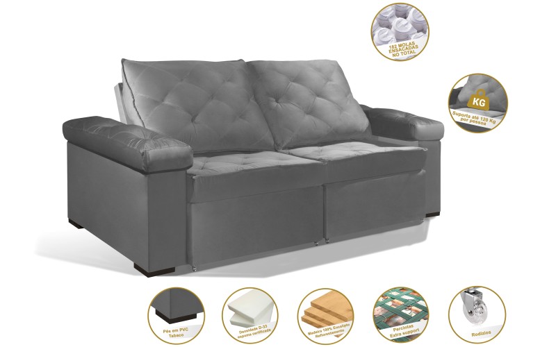 Sofá Retrátil e Reclinável 2.20m ESTILO ESTOFADOS - STAMBULL com SoftGel D33 Velusoft "Prata" Sofá Retrátil e Reclinável 2.20m ESTILO ESTOFADOS - STAMBULL com SoftGel D33 Velusoft "Prata"