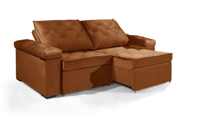 Sofá Retrátil e Reclinável 2.50m ESTILO ESTOFADOS - STAMBULL com SoftGel D33 Velusoft "Terracota"