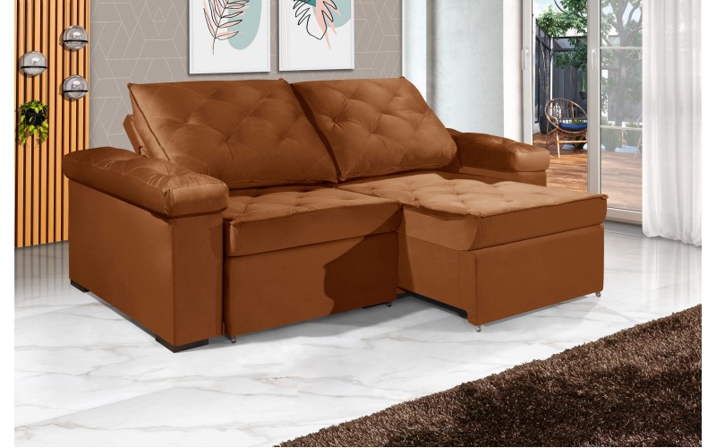 Sofá Retrátil e Reclinável 2.50m ESTILO ESTOFADOS - STAMBULL com SoftGel D33 Velusoft "Terracota" Sofá Retrátil e Reclinável 2.50m ESTILO ESTOFADOS - STAMBULL com SoftGel D33 Velusoft "Terracota"